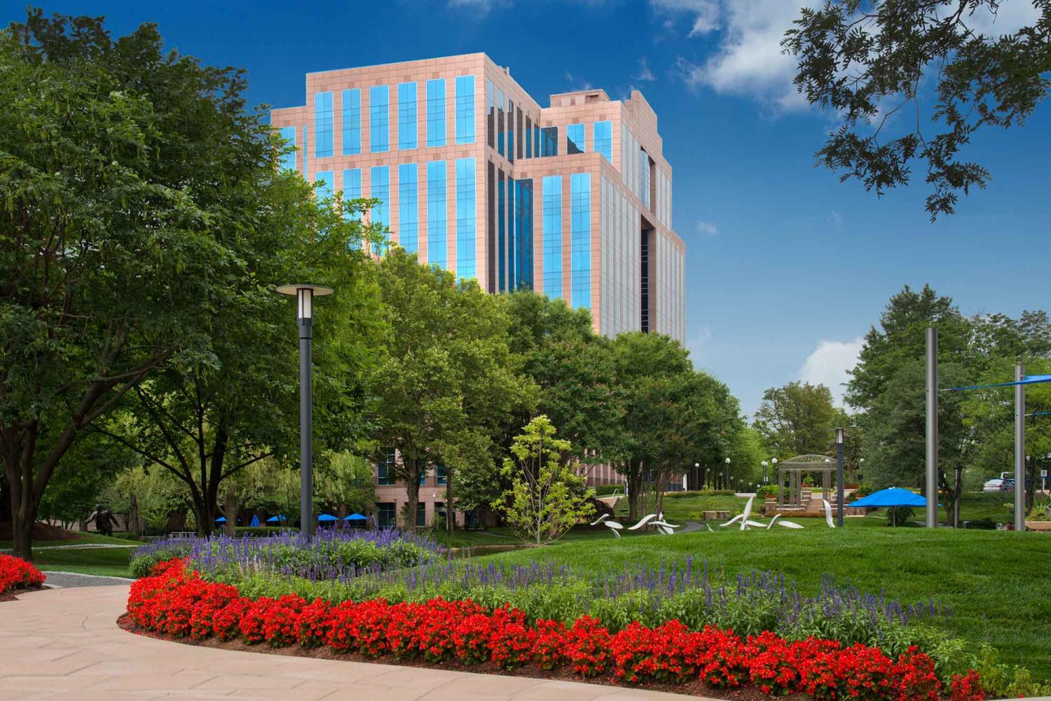 Exterior of building with landscaping